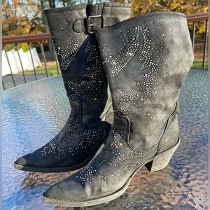 Black Womens Cowboy Boots with Rhinestones